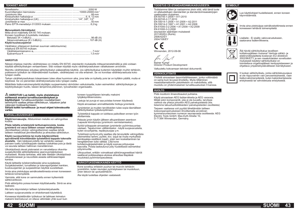 Suomi | AEG OF 2050 E User Manual | Page 22 / 39