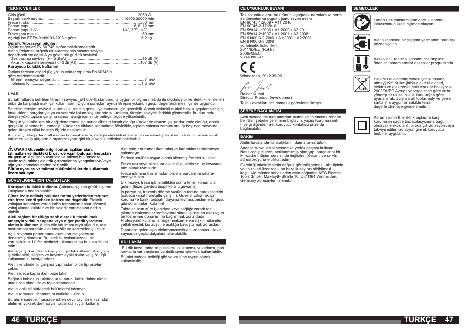 Türkçe | AEG OF 2050 E User Manual | Page 24 / 39