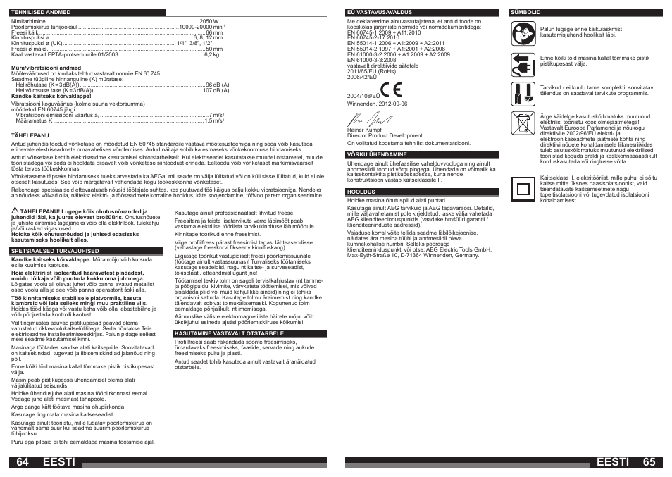 Eesti | AEG OF 2050 E User Manual | Page 33 / 39