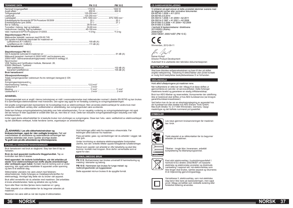 Norsk | AEG PN 11 E User Manual | Page 19 / 41