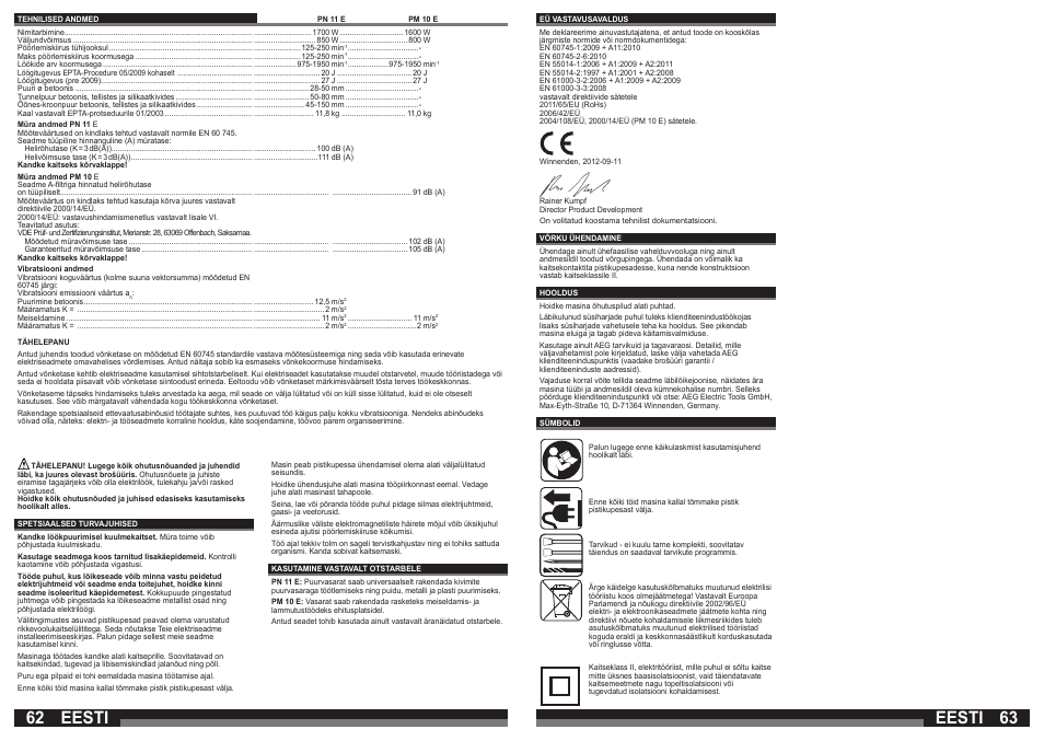 Eesti | AEG PN 11 E User Manual | Page 32 / 41
