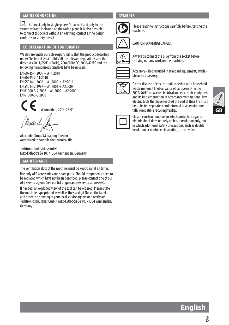 English | AEG US 900 XE User Manual | Page 11 / 64