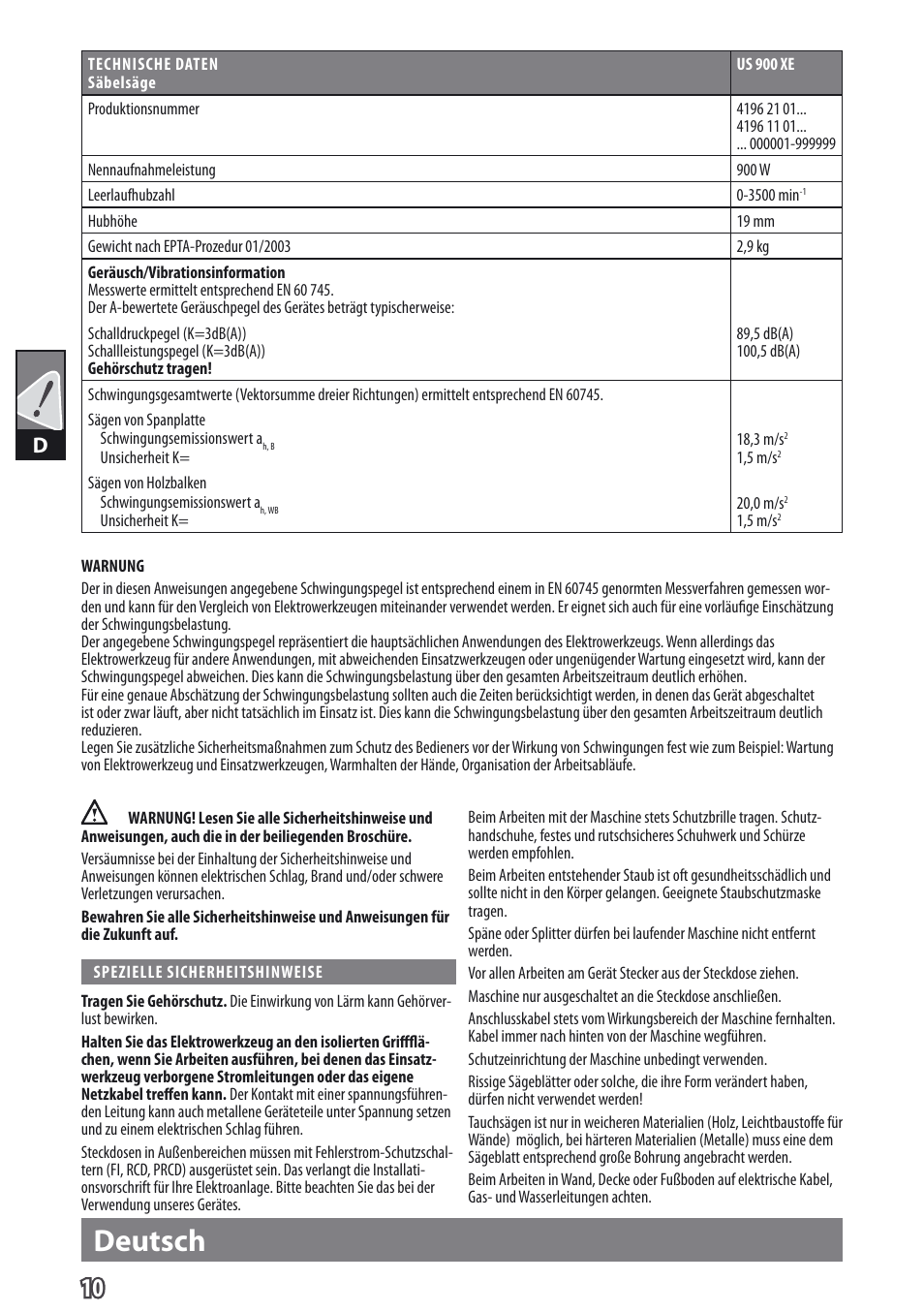 Deutsch | AEG US 900 XE User Manual | Page 12 / 64