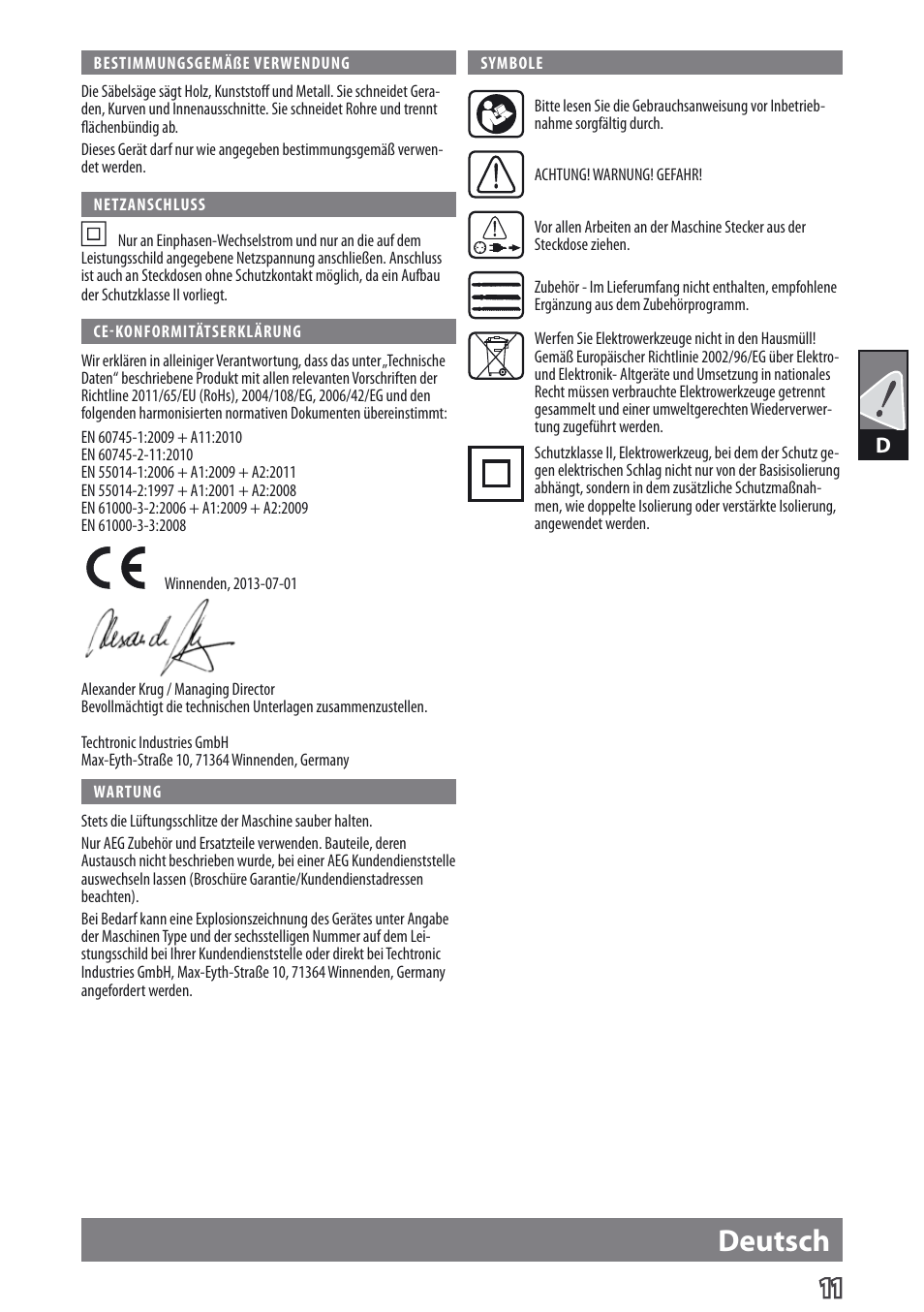Deutsch | AEG US 900 XE User Manual | Page 13 / 64