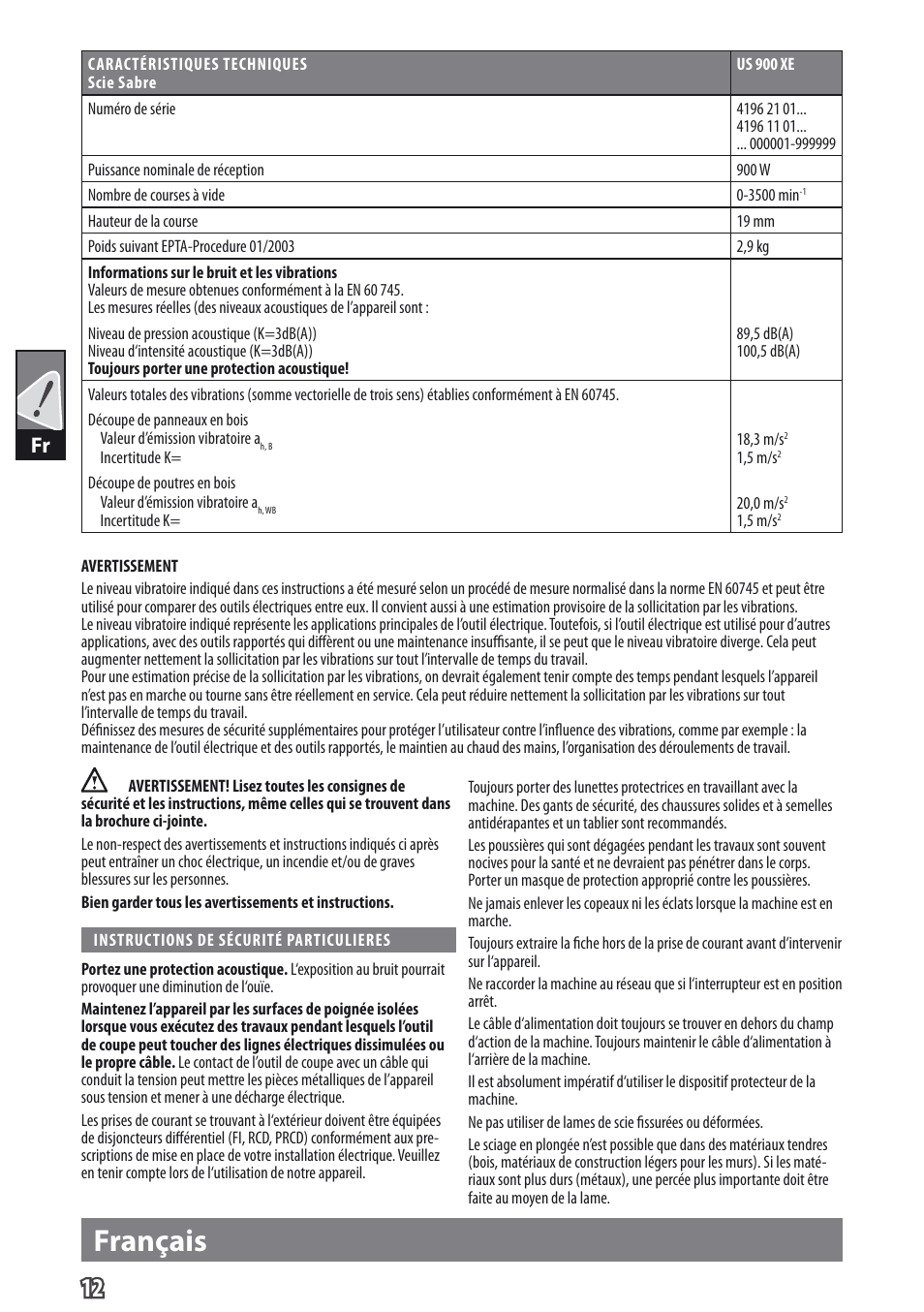 Français | AEG US 900 XE User Manual | Page 14 / 64