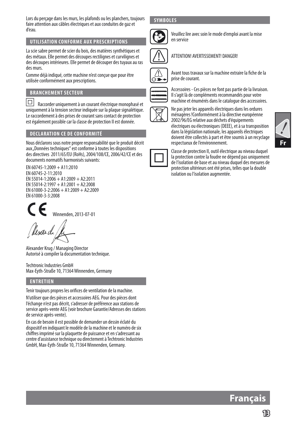 Français | AEG US 900 XE User Manual | Page 15 / 64
