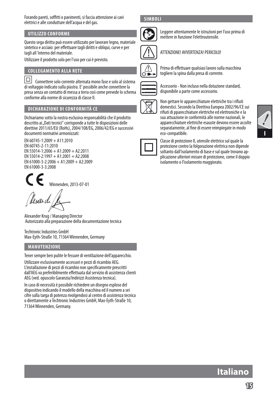 Italiano | AEG US 900 XE User Manual | Page 17 / 64