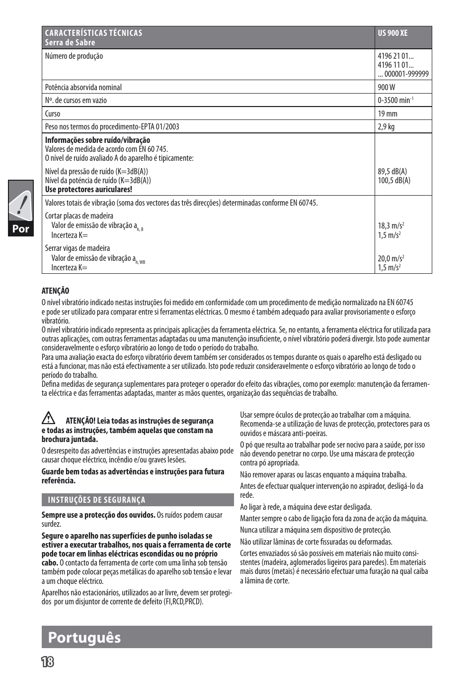 Português | AEG US 900 XE User Manual | Page 20 / 64