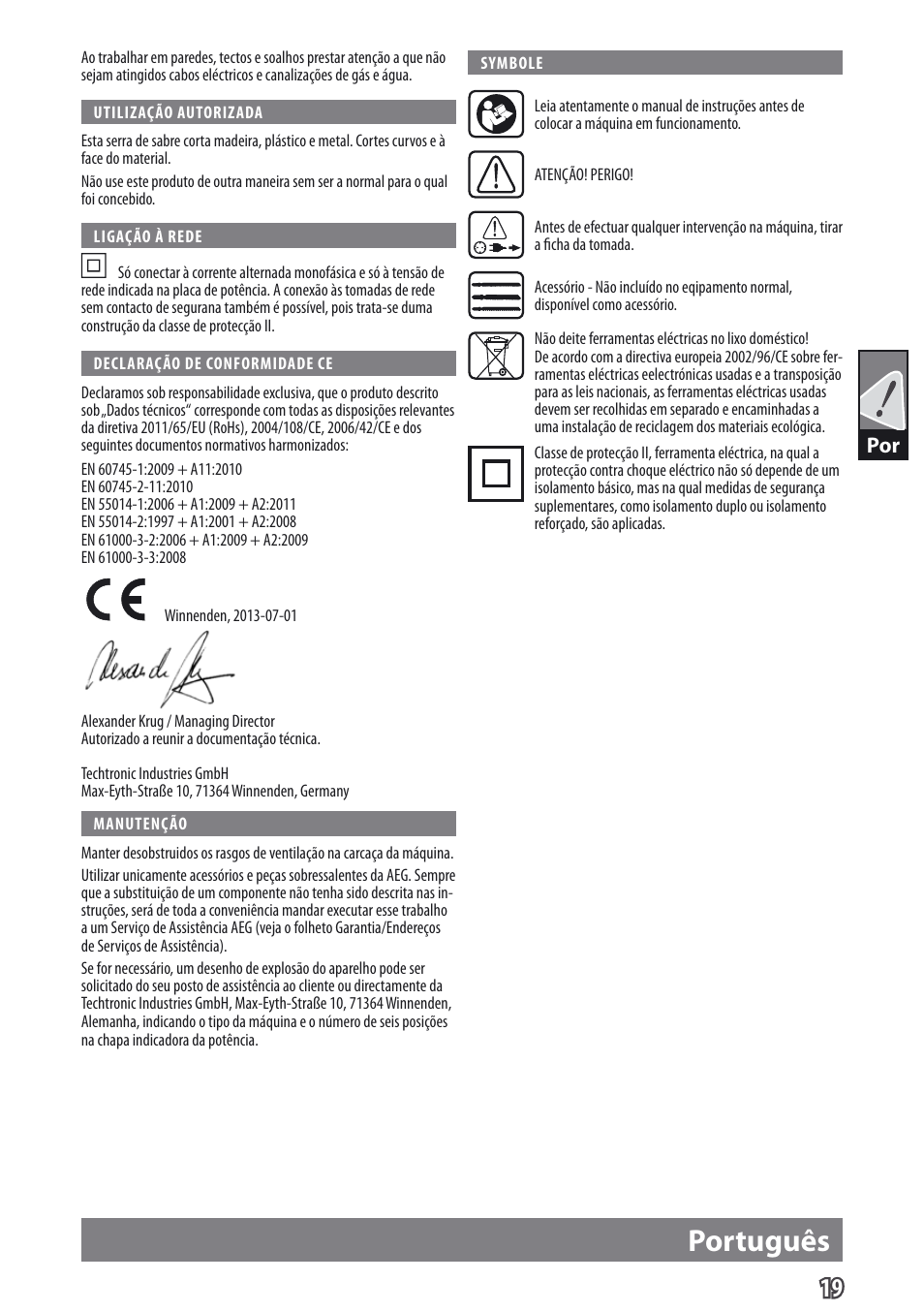 Português | AEG US 900 XE User Manual | Page 21 / 64