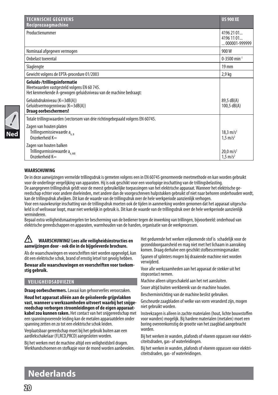 Nederlands | AEG US 900 XE User Manual | Page 22 / 64