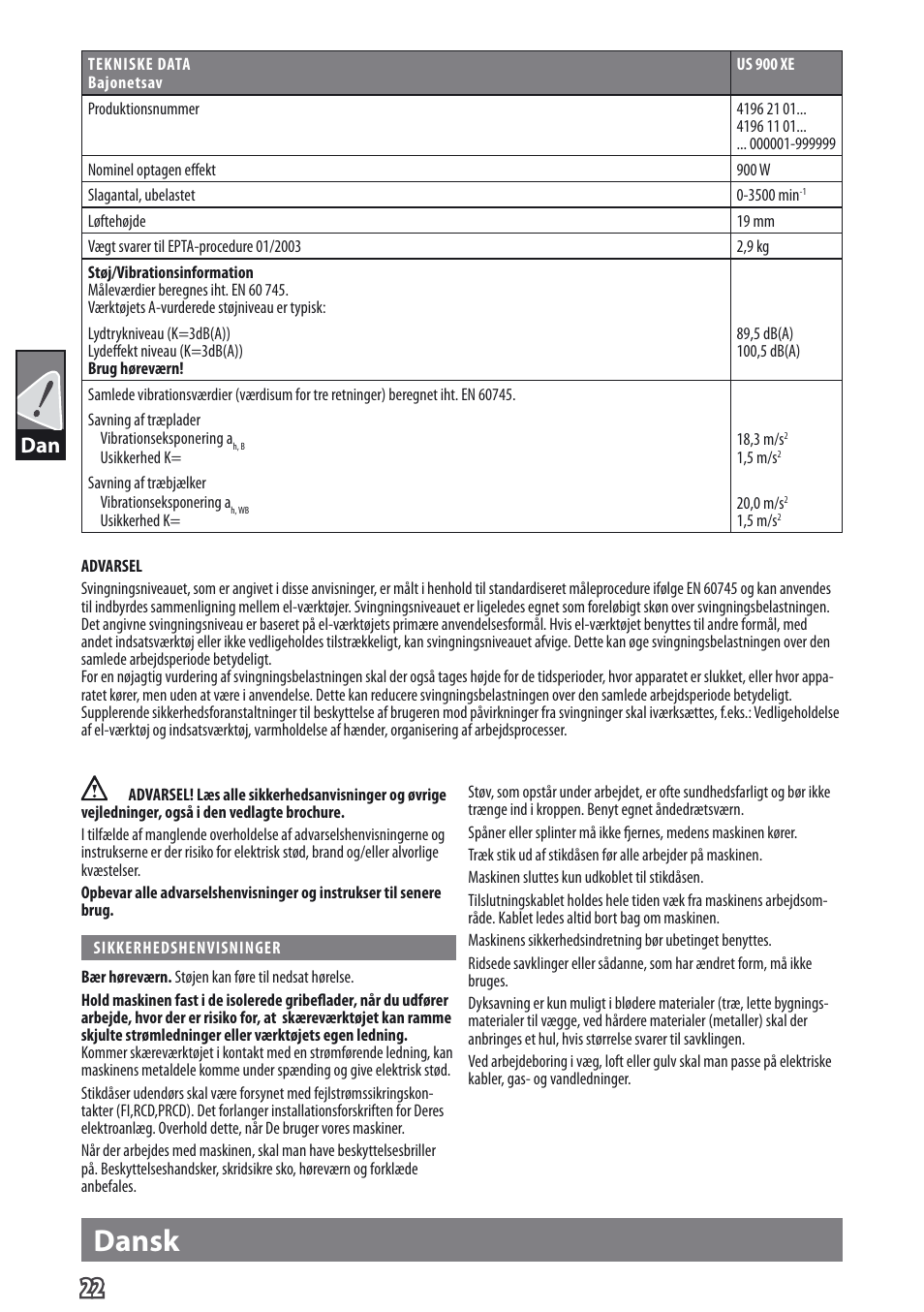 Dansk | AEG US 900 XE User Manual | Page 24 / 64