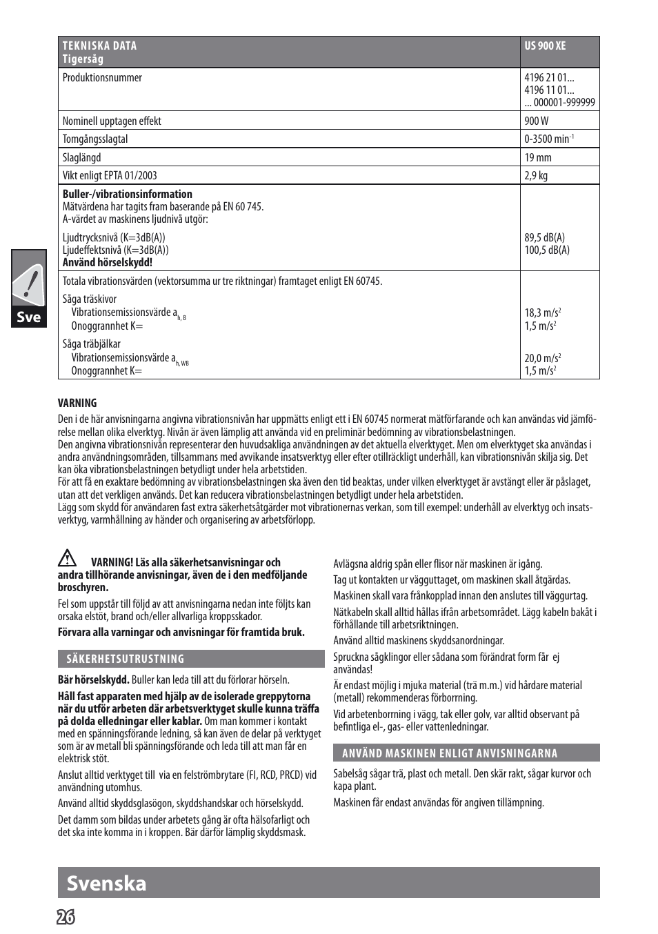 Svenska | AEG US 900 XE User Manual | Page 28 / 64