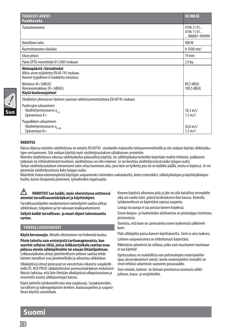 Suomi | AEG US 900 XE User Manual | Page 30 / 64