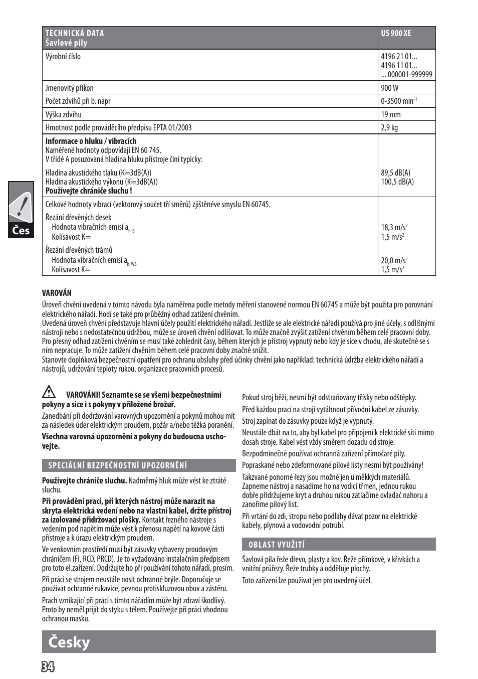 Česky | AEG US 900 XE User Manual | Page 36 / 64