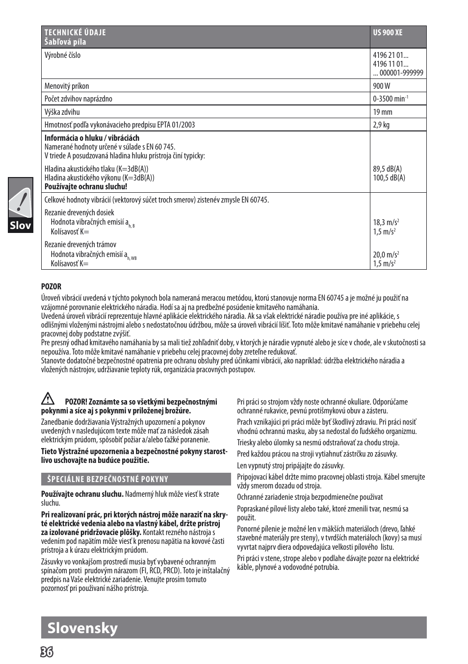 Slovensky, Slov | AEG US 900 XE User Manual | Page 38 / 64