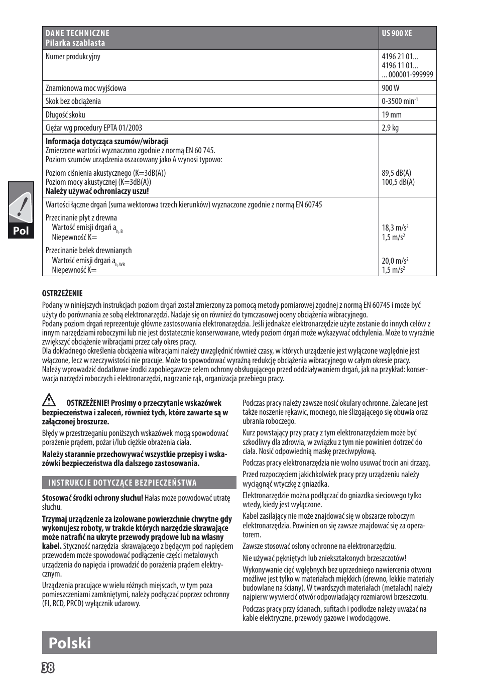 Polski | AEG US 900 XE User Manual | Page 40 / 64