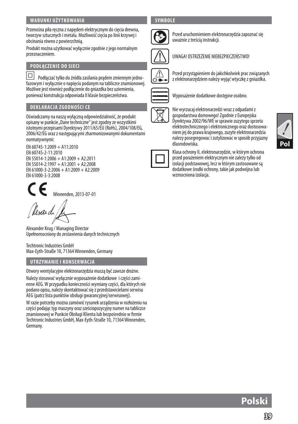 Polski | AEG US 900 XE User Manual | Page 41 / 64