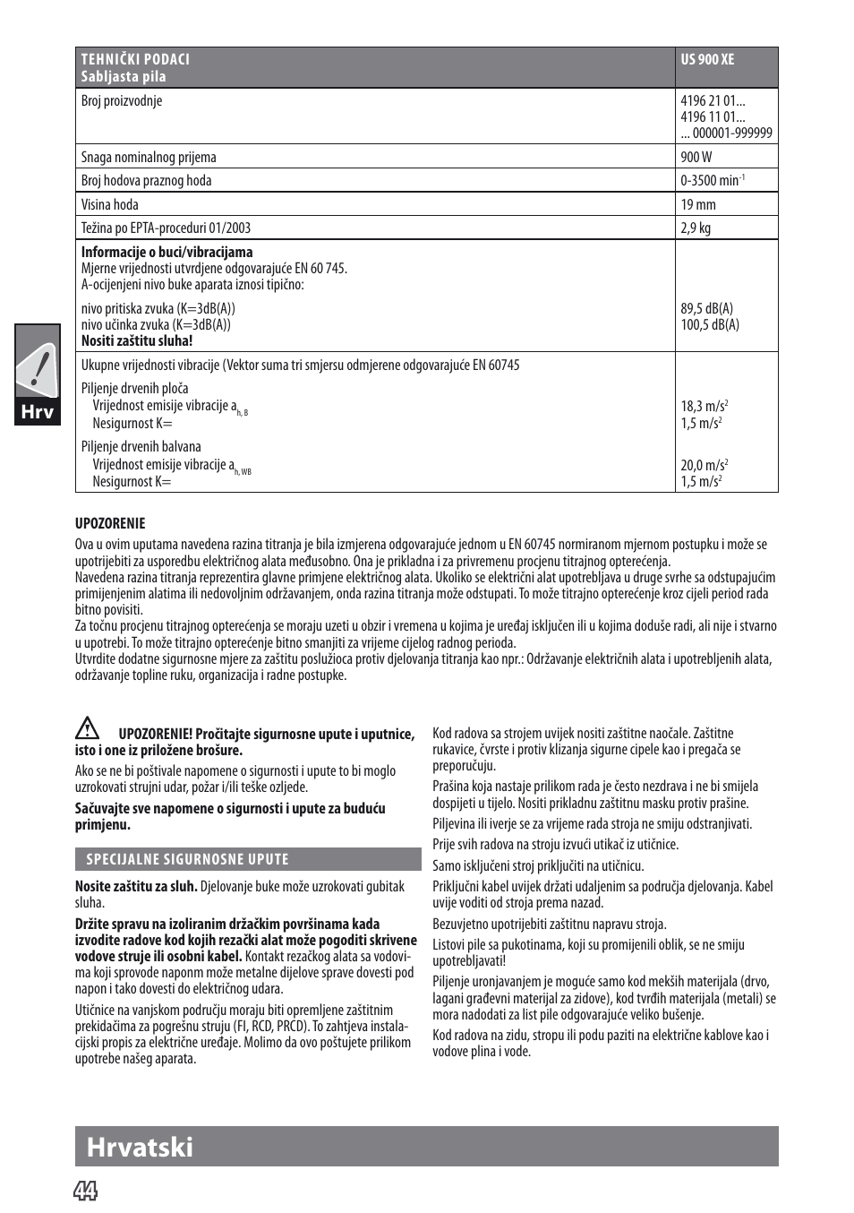 Hrvatski | AEG US 900 XE User Manual | Page 46 / 64