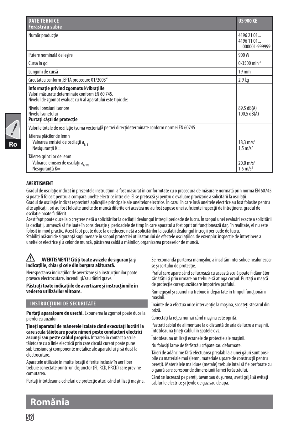 Romănia | AEG US 900 XE User Manual | Page 58 / 64
