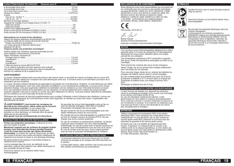 Français | AEG BSB 12 G User Manual | Page 10 / 35