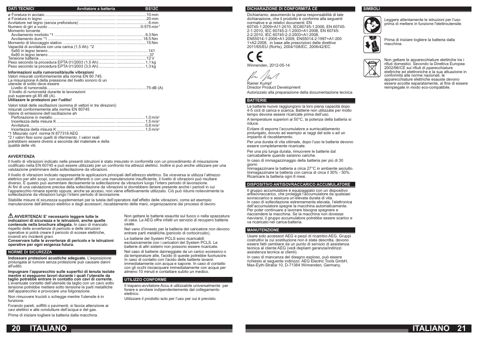 Italiano | AEG BSB 12 G User Manual | Page 11 / 35