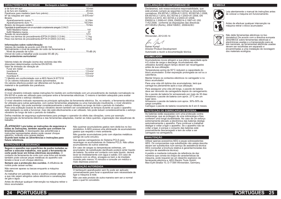 Portugues | AEG BSB 12 G User Manual | Page 13 / 35