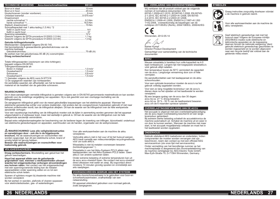 Nederlands | AEG BSB 12 G User Manual | Page 14 / 35