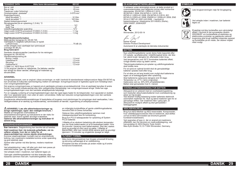 Dansk | AEG BSB 12 G User Manual | Page 15 / 35