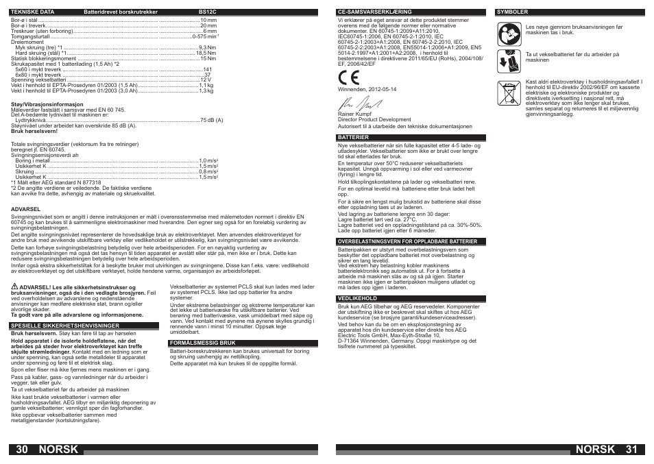 Norsk | AEG BSB 12 G User Manual | Page 16 / 35