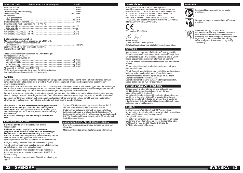 Svenska | AEG BSB 12 G User Manual | Page 17 / 35