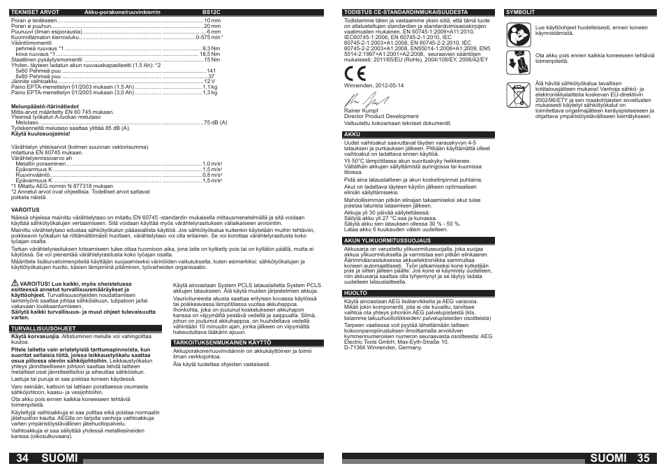 Suomi | AEG BSB 12 G User Manual | Page 18 / 35