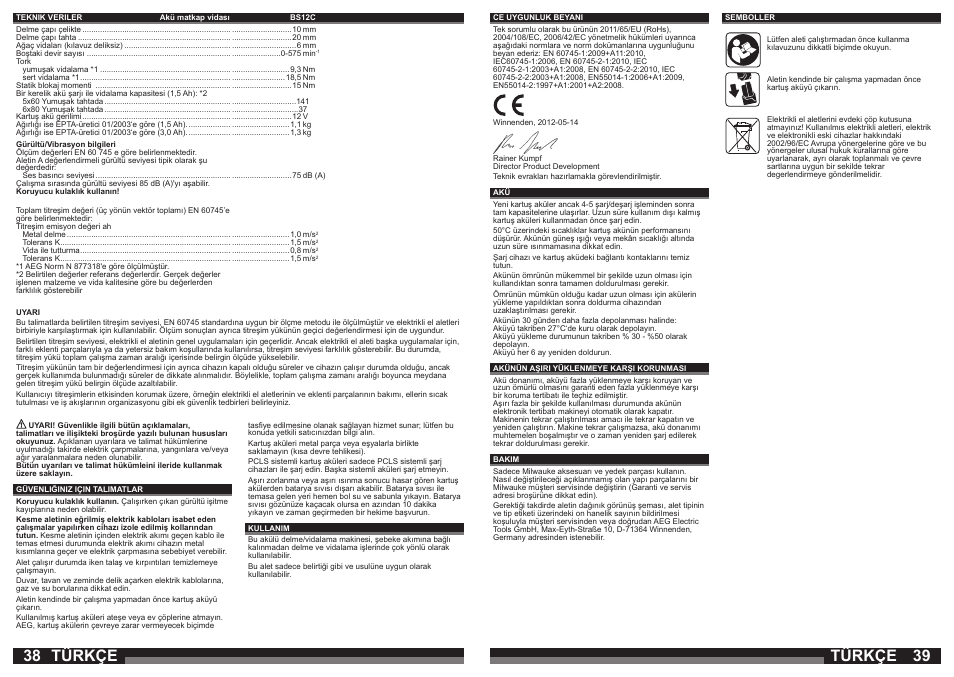 Türkçe | AEG BSB 12 G User Manual | Page 20 / 35