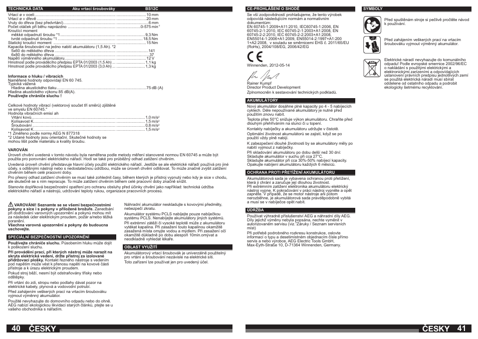 Česky | AEG BSB 12 G User Manual | Page 21 / 35