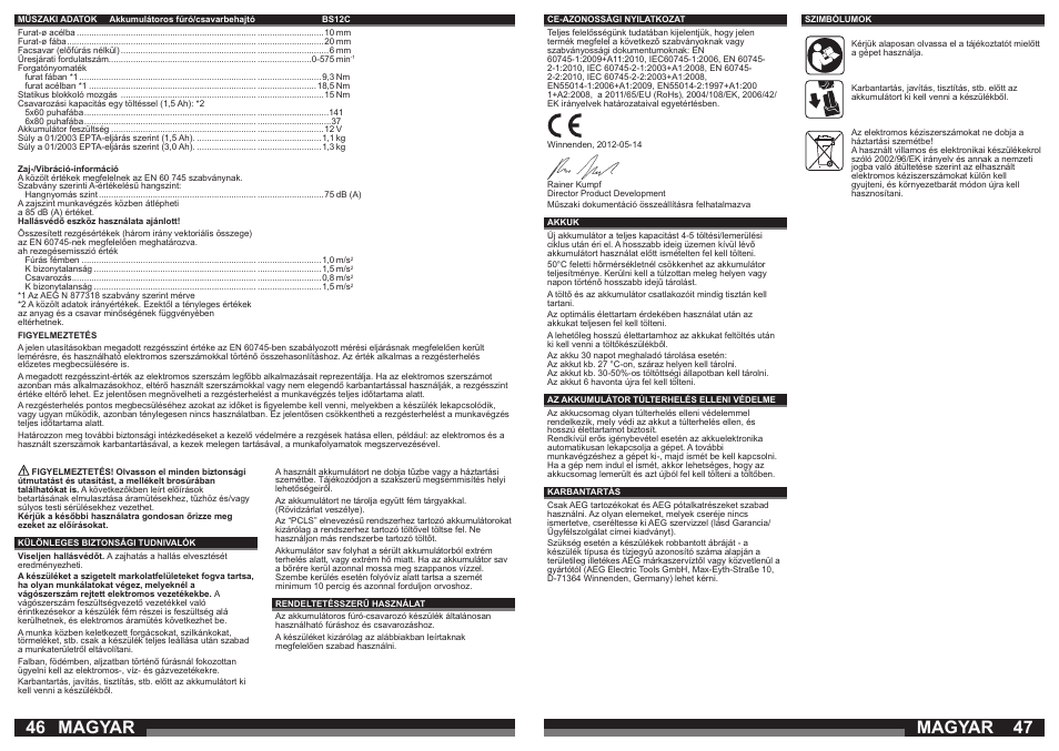 Magyar | AEG BSB 12 G User Manual | Page 24 / 35