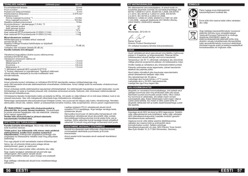 Eesti | AEG BSB 12 G User Manual | Page 29 / 35