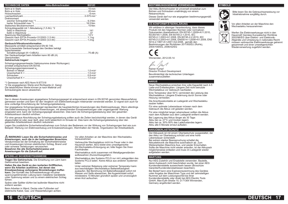 Deutsch | AEG BSB 12 G User Manual | Page 9 / 35