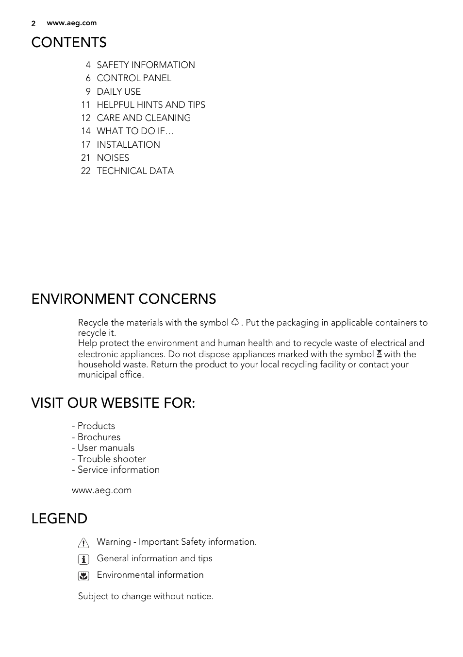AEG S74010KDX0 User Manual | Page 2 / 72