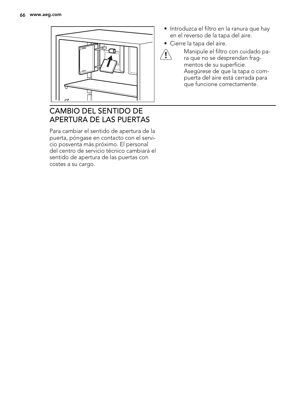 Cambio del sentido de apertura de las puertas | AEG S74010KDX0 User Manual | Page 66 / 72
