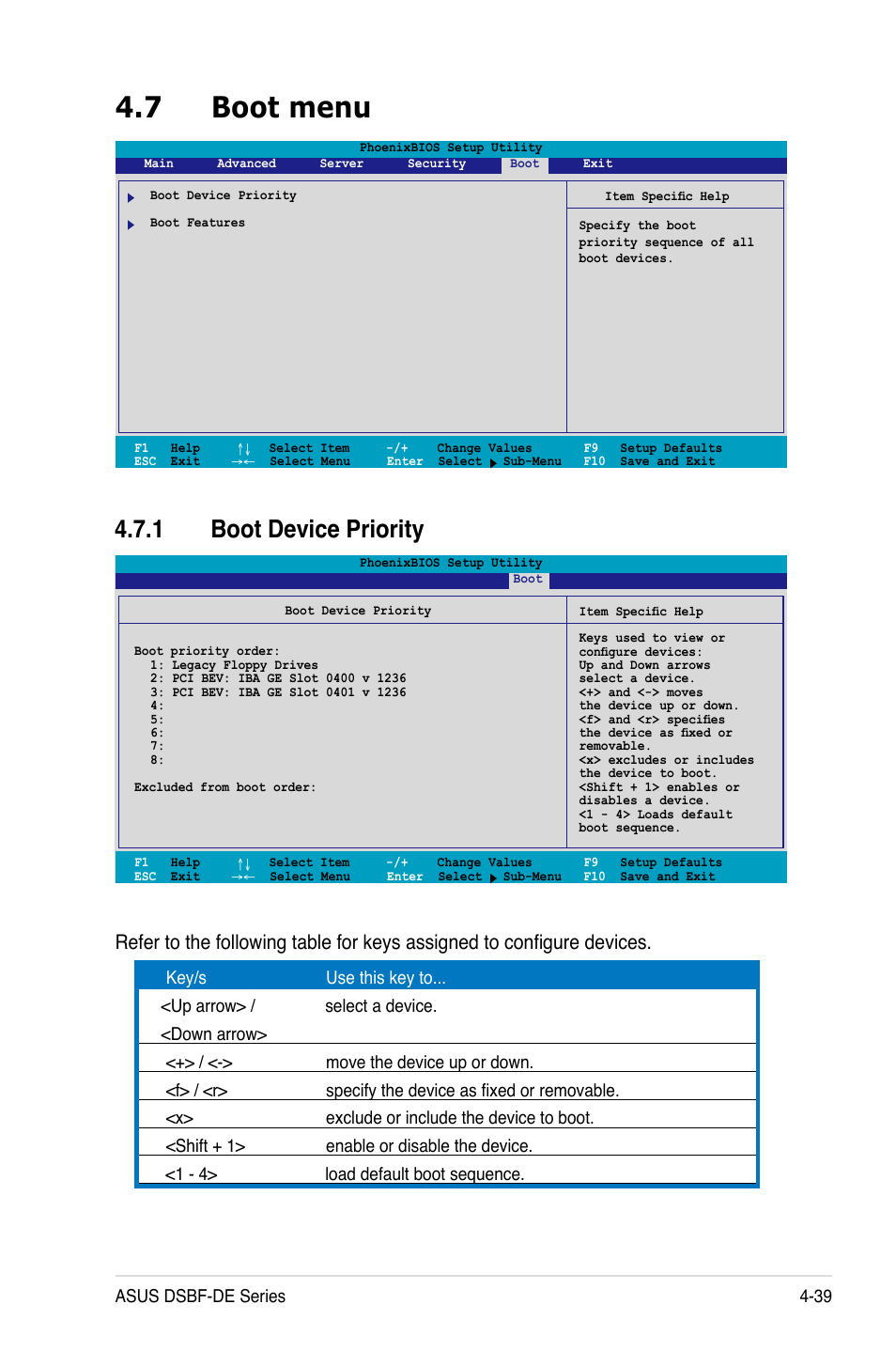 7 boot menu, 1 boot device priority, Asus dsbf-de series 4-39 | Asus Motherboard DSBF-DE/SAS User Manual | Page 109 / 206