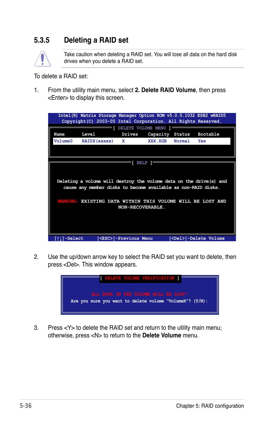 5 deleting a raid set | Asus Motherboard DSBF-DE/SAS User Manual | Page 150 / 206