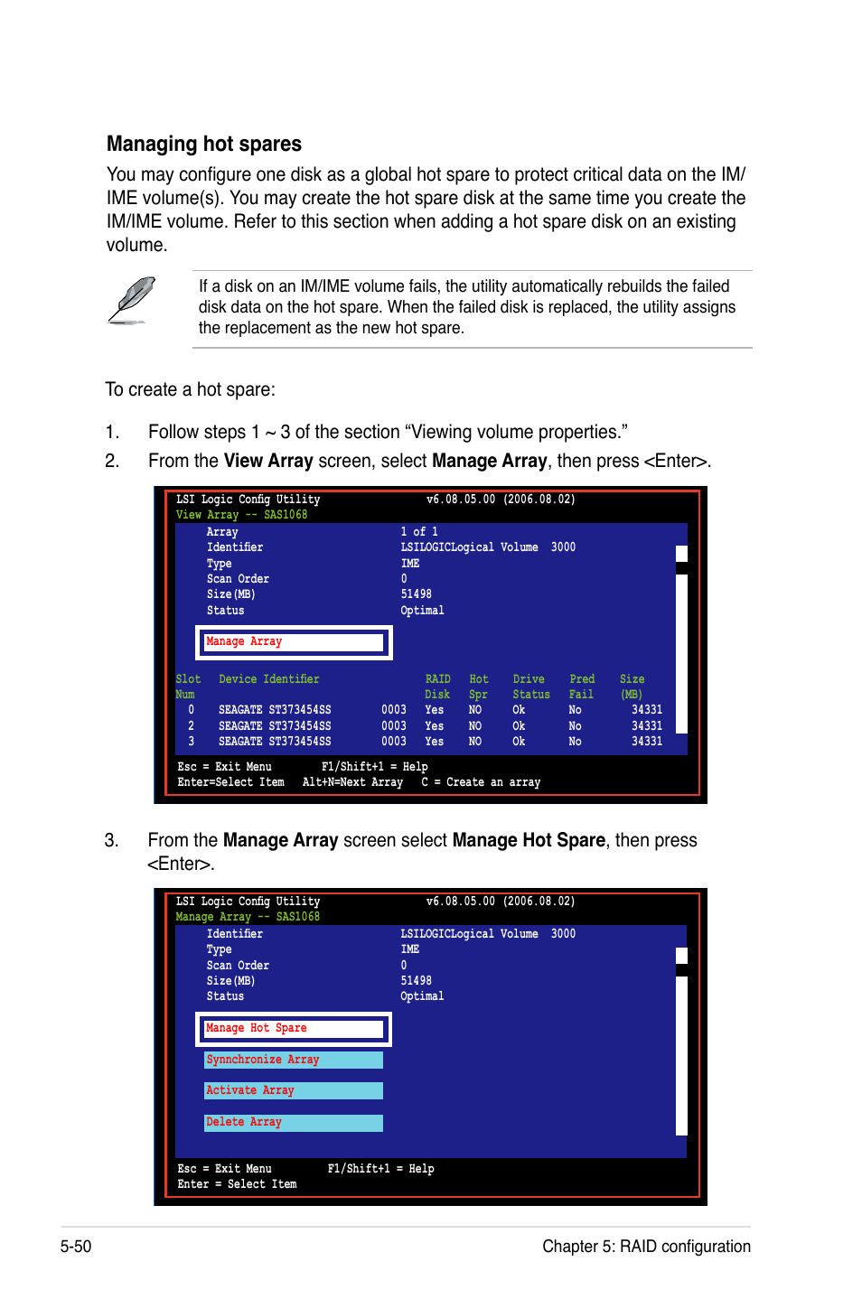 Managing hot spares | Asus Motherboard DSBF-DE/SAS User Manual | Page 164 / 206