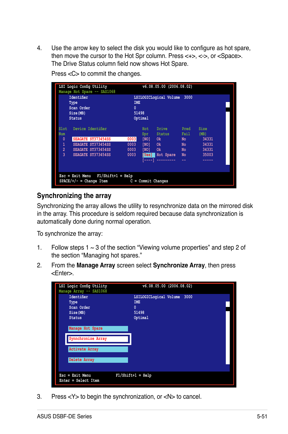 Synchronizing the array | Asus Motherboard DSBF-DE/SAS User Manual | Page 165 / 206