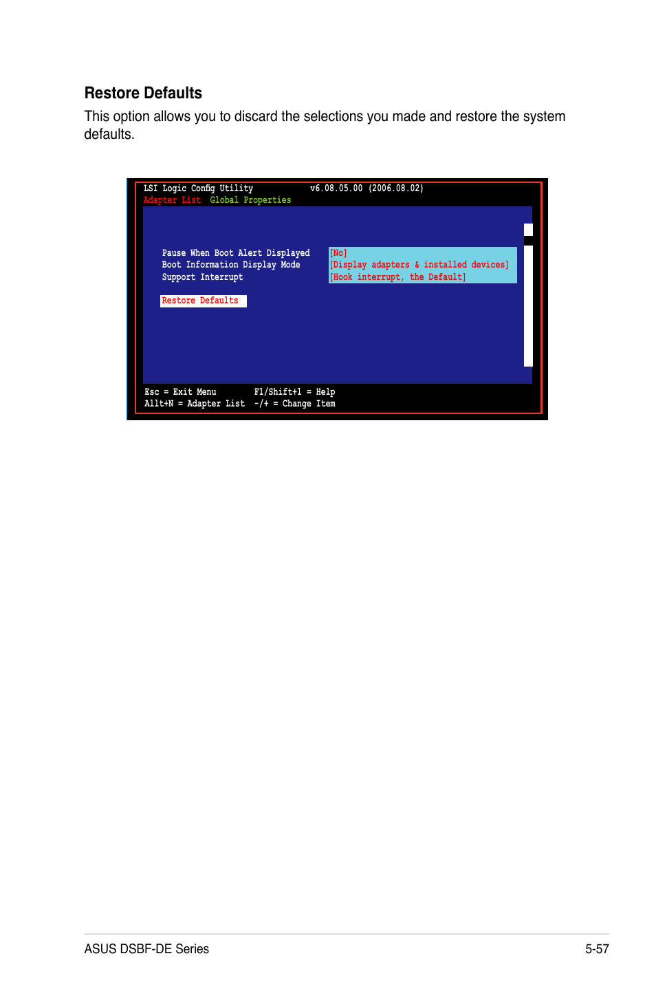 Restore defaults | Asus Motherboard DSBF-DE/SAS User Manual | Page 171 / 206