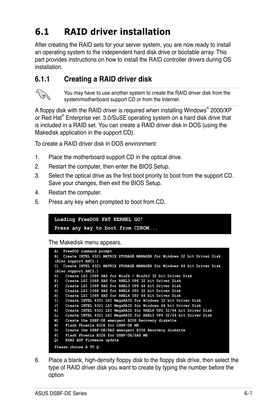 1 raid driver installation, 1 creating a raid driver disk | Asus Motherboard DSBF-DE/SAS User Manual | Page 175 / 206