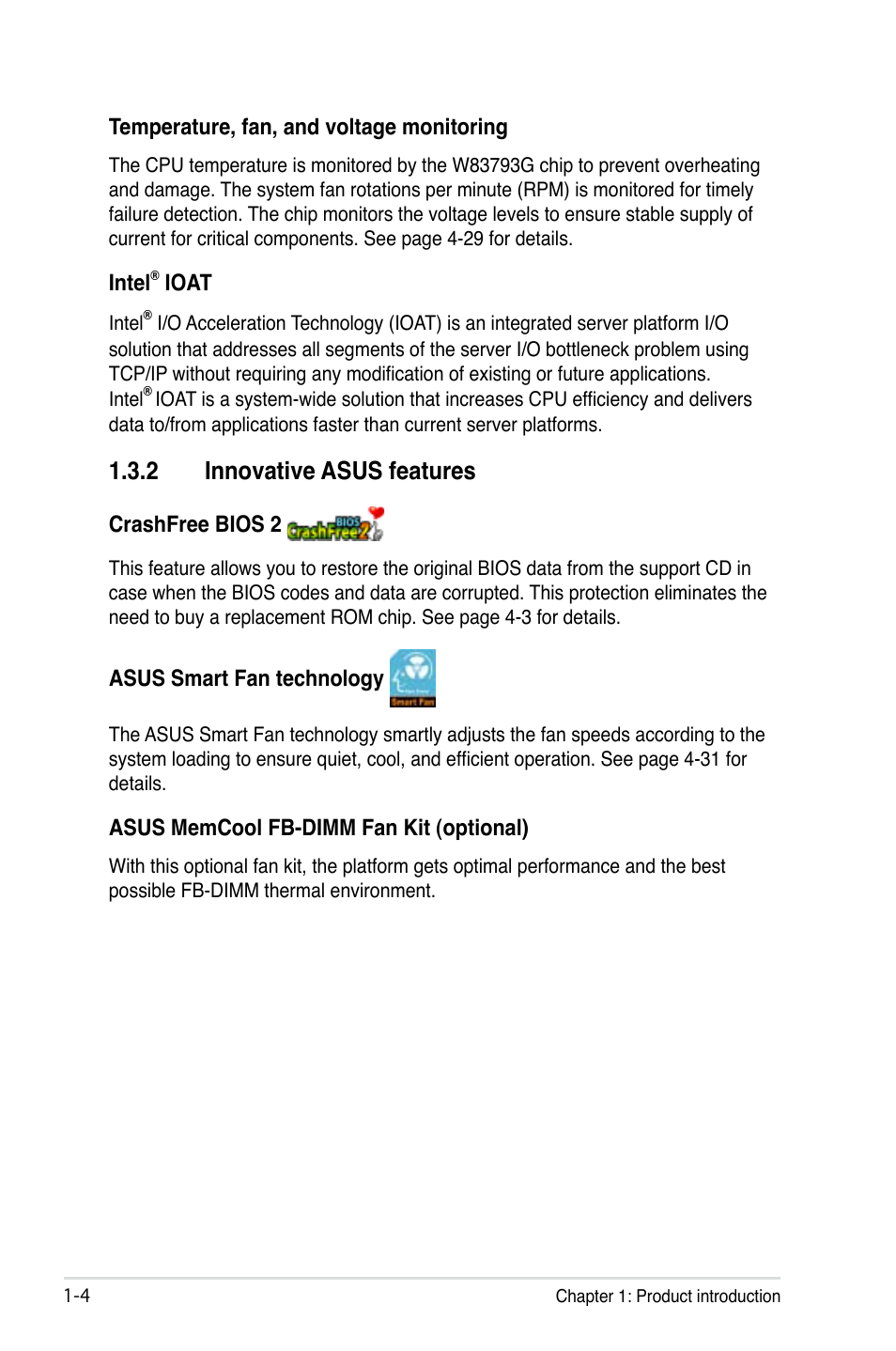 2 innovative asus features | Asus Motherboard DSBF-DE/SAS User Manual | Page 18 / 206