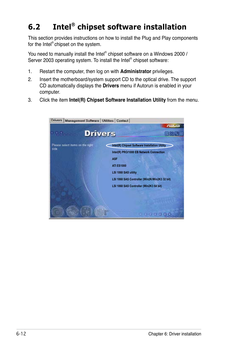 2 intel, Chipset software installation | Asus Motherboard DSBF-DE/SAS User Manual | Page 186 / 206