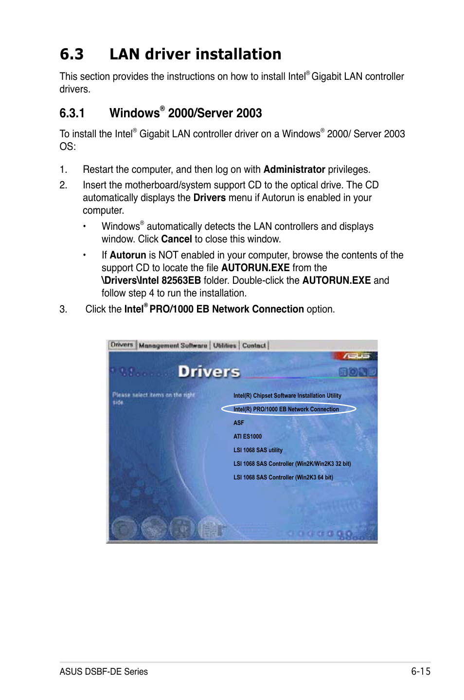 3 lan driver installation, 1 windows | Asus Motherboard DSBF-DE/SAS User Manual | Page 189 / 206