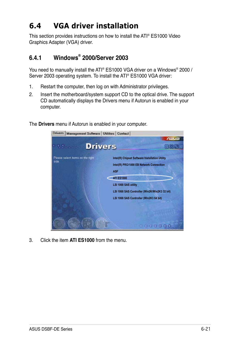 4 vga driver installation, 1 windows | Asus Motherboard DSBF-DE/SAS User Manual | Page 195 / 206