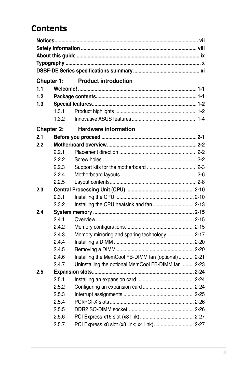 Asus Motherboard DSBF-DE/SAS User Manual | Page 3 / 206