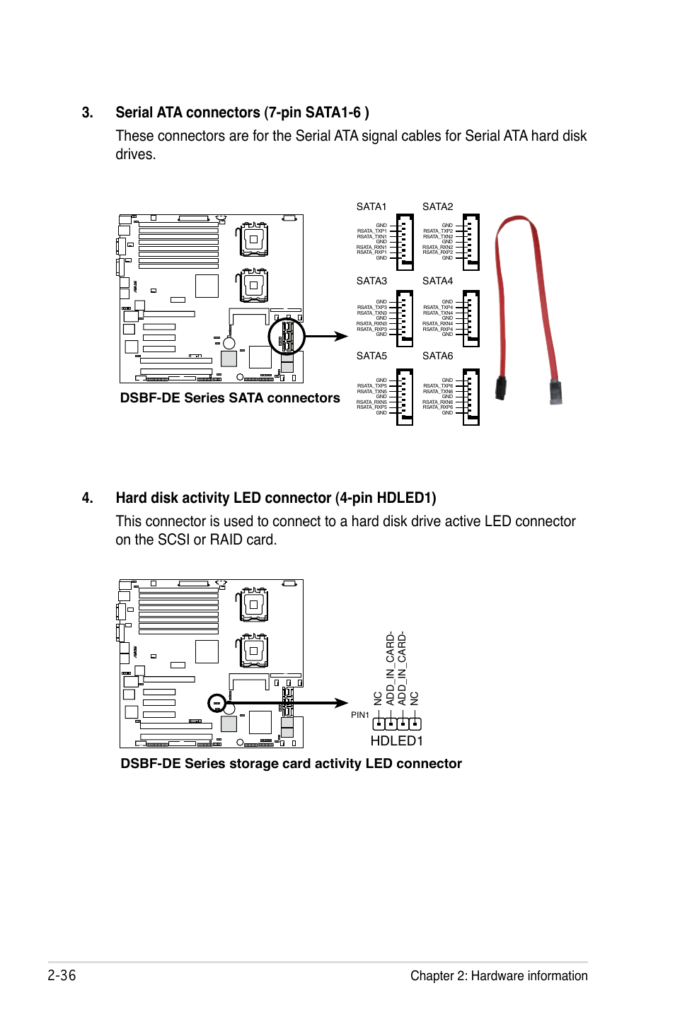 Chapter 2: hardware information, Dsbf-de series sata connectors, Sata2 sata1 | Sata4 sata3 sata6 sata5, Add_in_card- nc nc add_in_card | Asus Motherboard DSBF-DE/SAS User Manual | Page 56 / 206